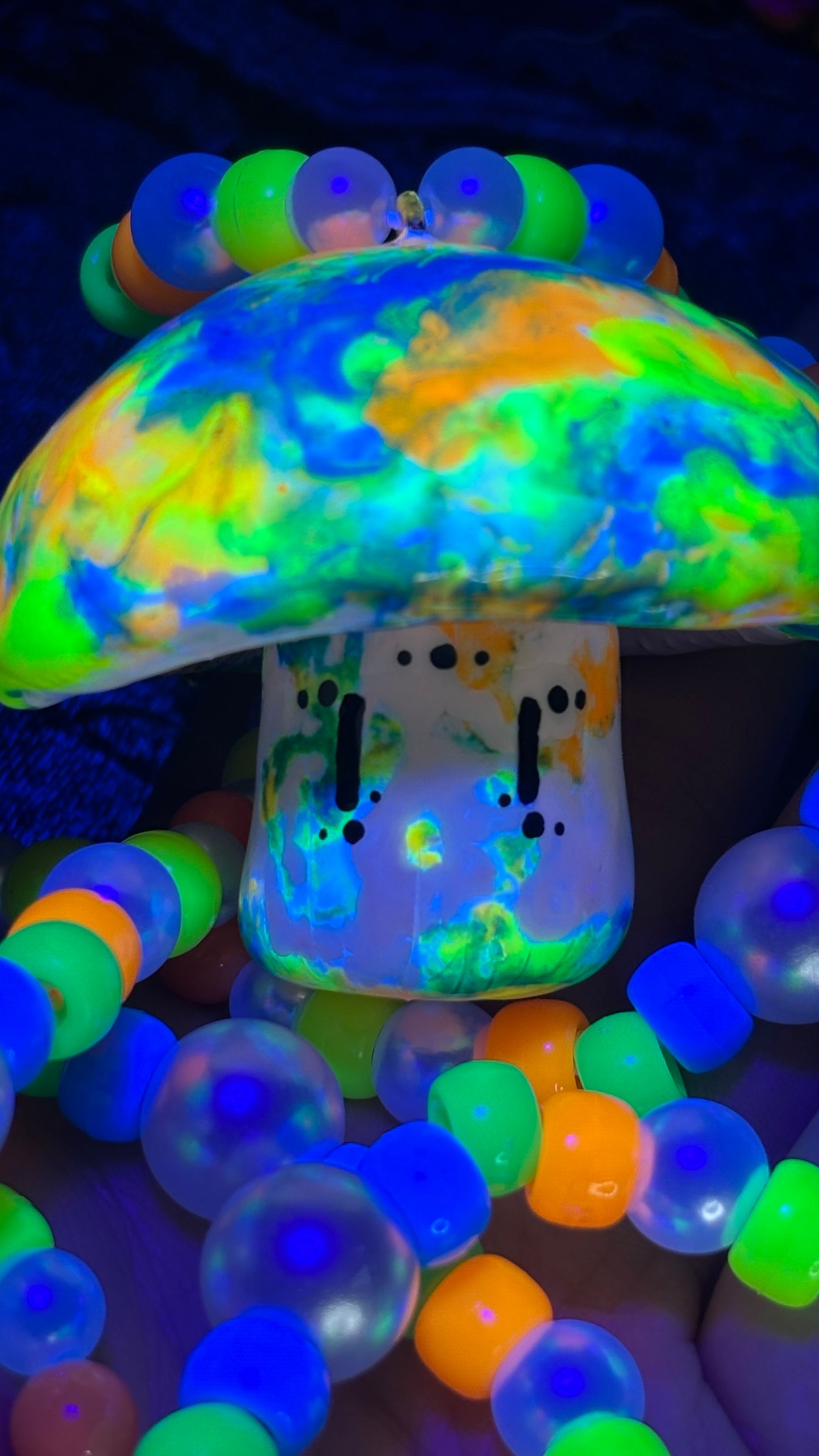 Blue/Yellow/Orange Neon Tie Dye Shroomie Stash Jar Necklace